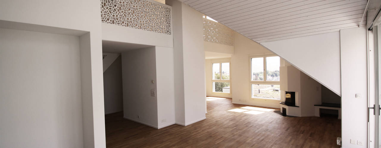 Umbau einer Dachwohnung, Ottagono+Rechsteiner Interior AG Ottagono+Rechsteiner Interior AG Salones de estilo moderno