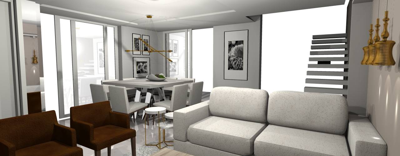 Projeto Em 3d Para Salas De Estar E Jantar Integradas Em Curitiba Homify Designer de interiores joicy vakiuti estilo retrô é o estilo moderno trazendo o antigo de volta. jantar integradas em curitiba