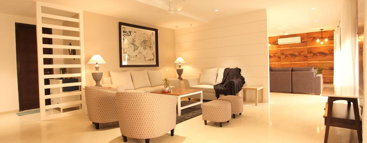 Apartment, Gachibowli, Saloni Narayankar Interiors Saloni Narayankar Interiors Modern living room Wood-Plastic Composite