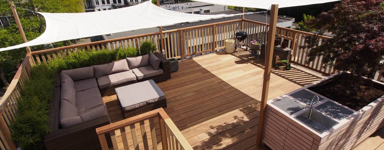 Schaduwdoeken op dakterras, ZONZ sunsails ZONZ sunsails Modern Balkon, Veranda & Teras Plastik