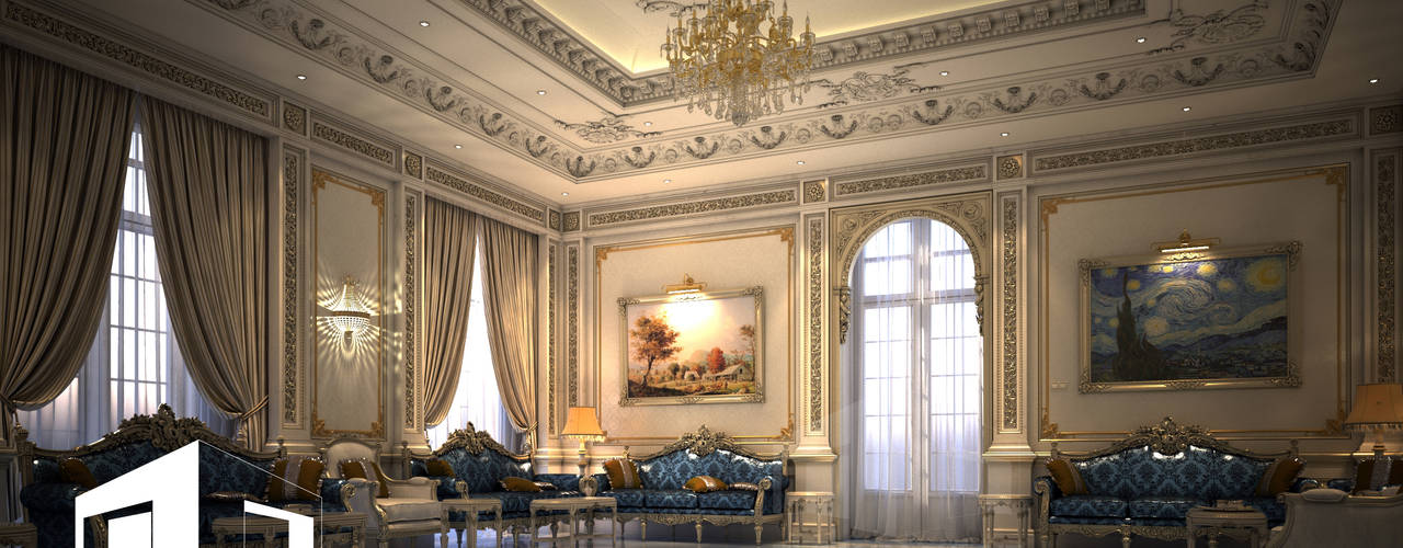 Classic Villa, Tasamim Online تصاميم أونلاين Tasamim Online تصاميم أونلاين クラシックデザインの リビング