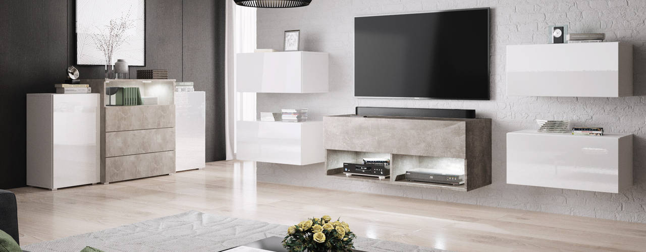 Meblościanki, Meble Minio Meble Minio Modern living room Chipboard White