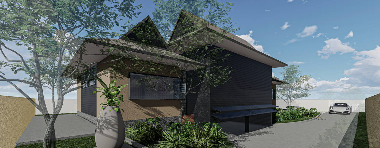 Single Storey Mdern-Malay House, Vision Design - Sarawak Vision Design - Sarawak Hiên, sân thượng phong cách nhiệt đới Bê tông