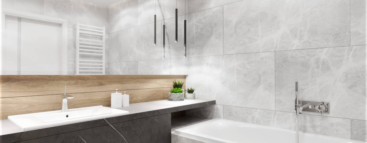 Łazienka gościnna w domu jednorodzinnym, Wkwadrat Architekt Wnętrz Toruń Wkwadrat Architekt Wnętrz Toruń Modern style bathrooms Tiles