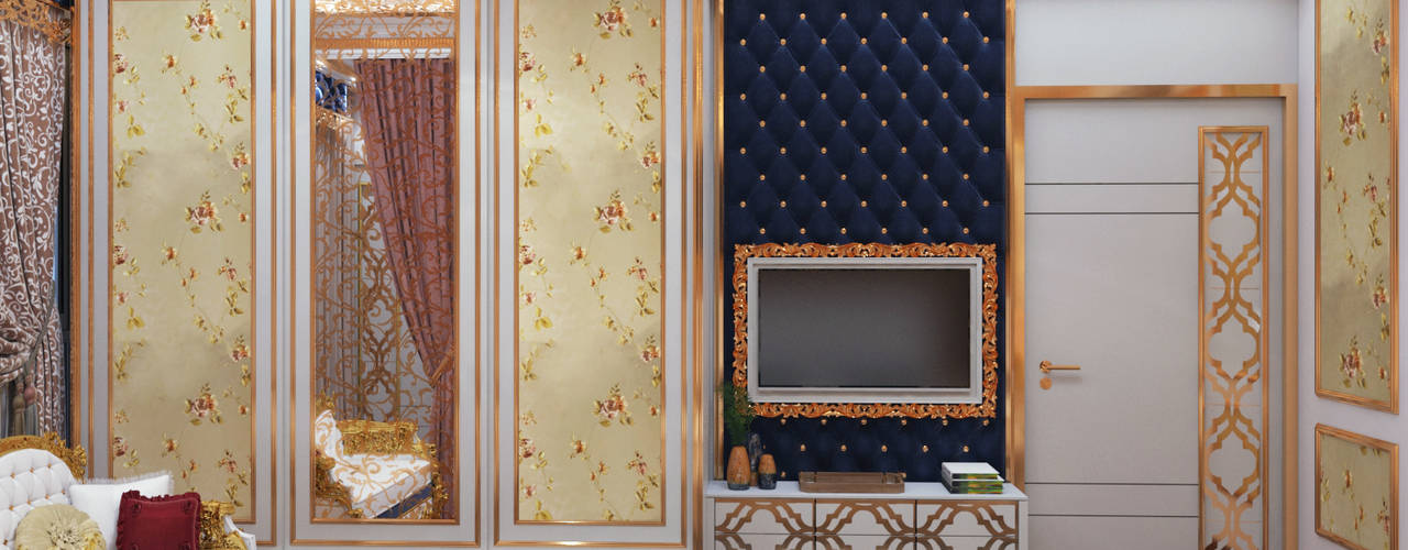 Mr Sunil Singh's Luxury Master Bedroom Royal Touch | Howrah - West Bengal | Custom Design Interiors Private Limited, CUSTOM DESIGN INTERIORS PVT. LTD. CUSTOM DESIGN INTERIORS PVT. LTD. Kamar Tidur Gaya Asia Perunggu Amber/Gold