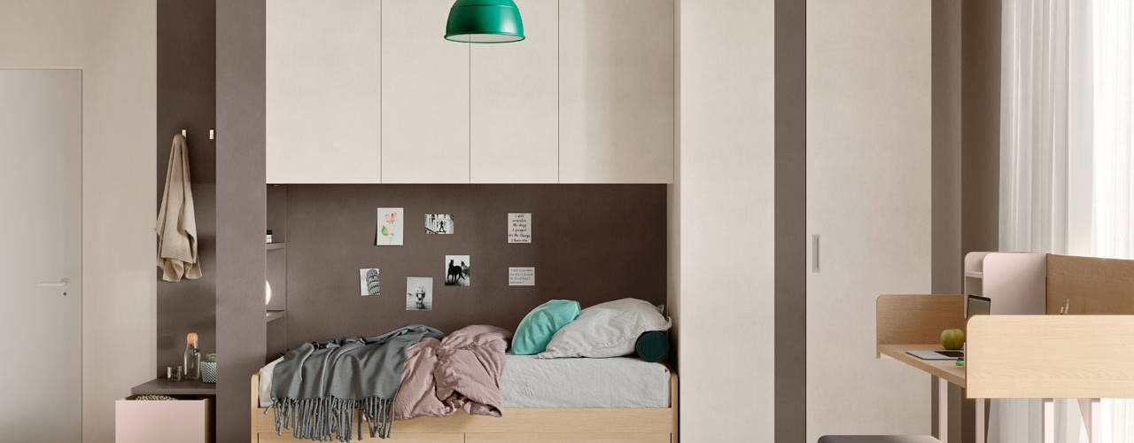 Spazio per i bambini., L&M design di Cinzia Marelli L&M design di Cinzia Marelli Camera da letto moderna Legno composito Trasparente
