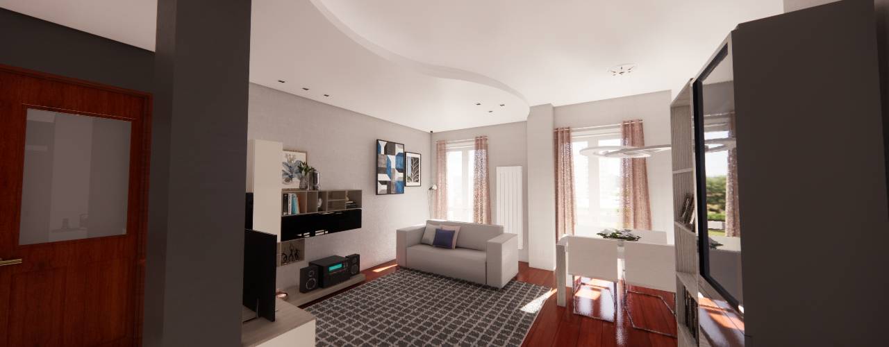 Restyling appartamento a Torino Silvia Camporeale Interior Designer Soggiorno moderno Legno composito Grigio