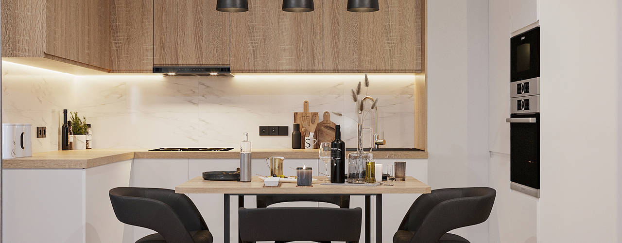 Projekt Kuchni z Salonem w Mieszkaniu, Senkoart Design Senkoart Design Małe kuchnie Drewno O efekcie drewna