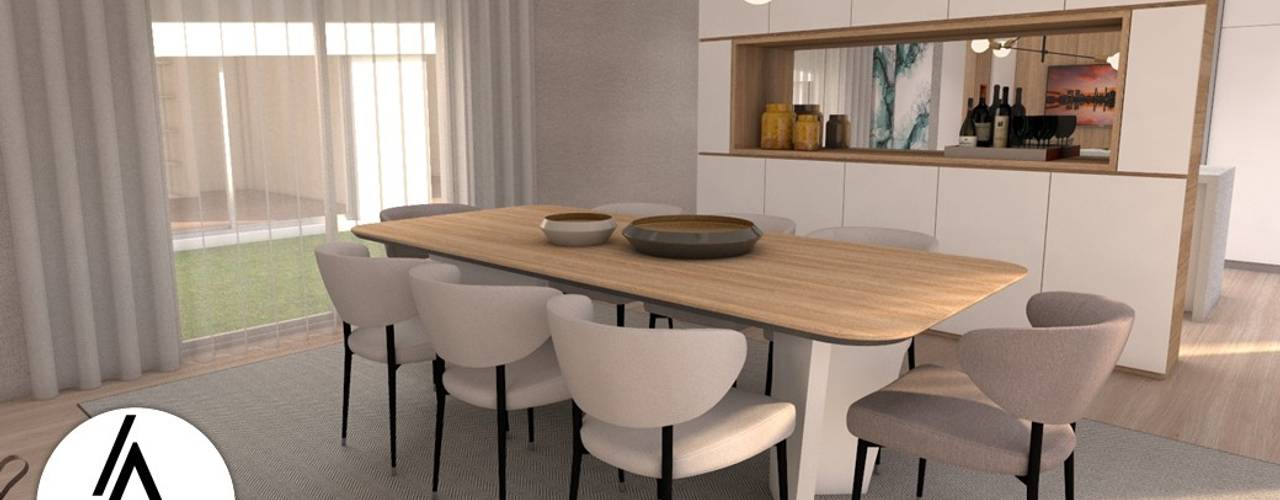 Projeto - Design de Interiores - Zona Social Moradia PI, Areabranca Areabranca Salas de jantar modernas