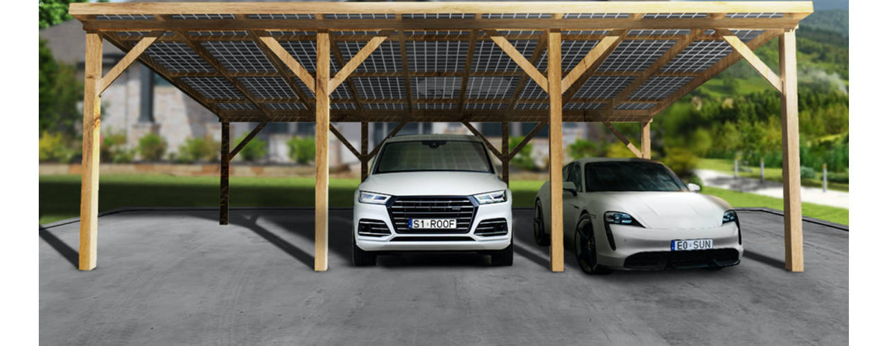 Intelligent investment SunRoof Carport Solid Wood Multicolored carport, solar, pv, energy, electricity, ecological, eco-friendly, power, car, efficiency, electric, ev, electric vehicle
