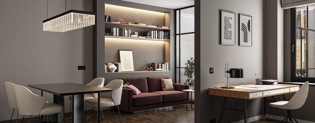 Wohnung 3D Visualisierung: runde Wand als Hingucker, GRIFFEL 3D DESIGN GRIFFEL 3D DESIGN Moderne Wohnzimmer Mehrfarbig
