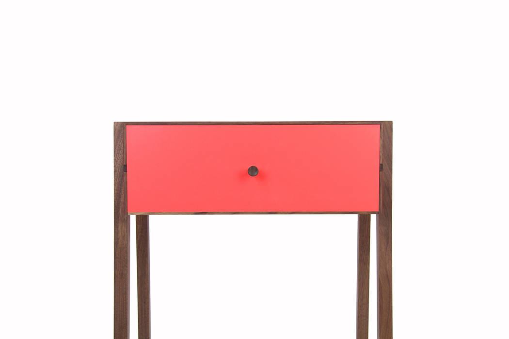 Animate Bedside Table in Red Formica and Walnut Young & Norgate Quartos modernos Mesa de cabeceira