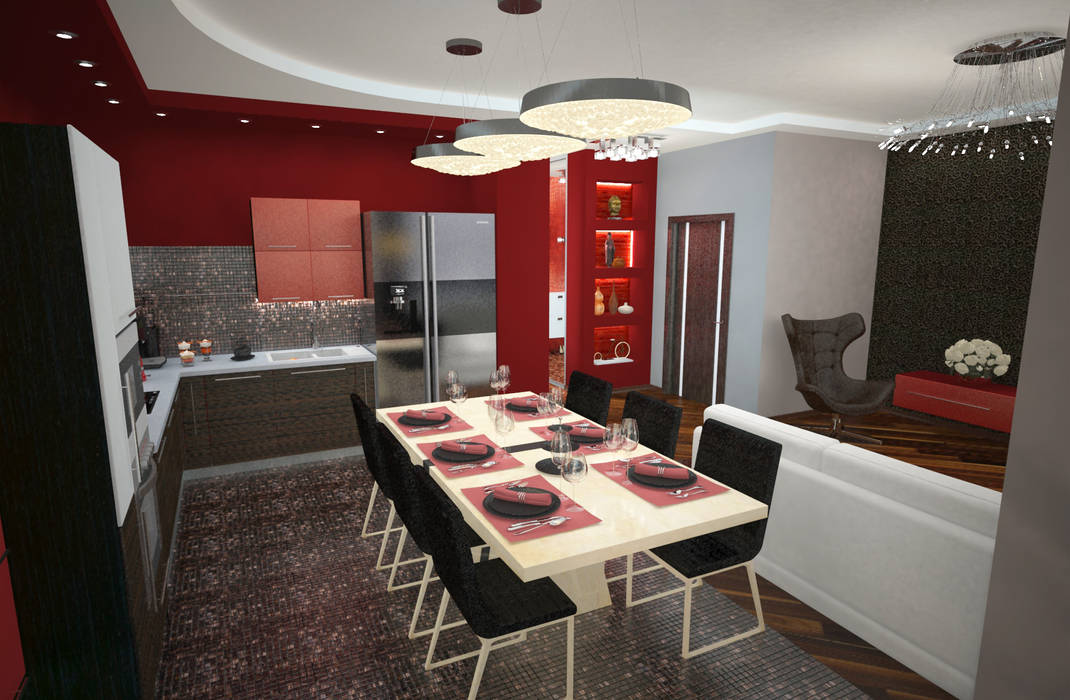 Кухня-гостиная в квартире для семьи из трех человек, Гурьянова Наталья Гурьянова Наталья Moderne Esszimmer