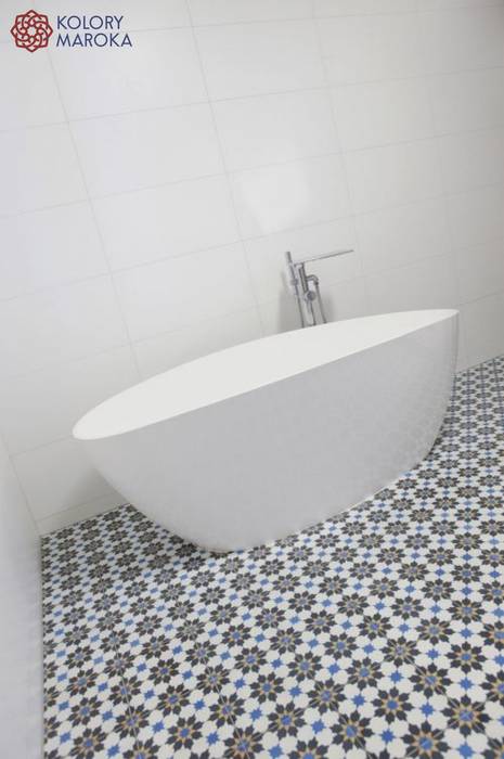 Aranżacje płytek cementowych w łazience, Kolory Maroka Kolory Maroka Śródziemnomorska łazienka