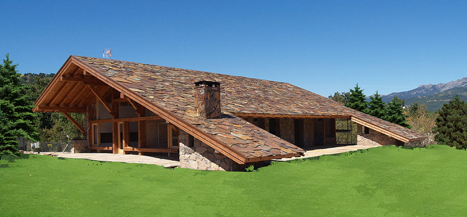 La casa del tejado hasta el suelo. Becerril de la Sierra, Madrid, Manuel Monroy Pagnon, arquitecto Manuel Monroy Pagnon, arquitecto Pasillos, vestíbulos y escaleras de estilo rústico Accesorios y decoración