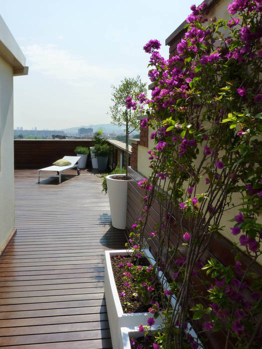 ​REMODELACIÓN DE TERRAZAS Y INTERIOR DE UN ÁTICO EN ESPLUGUES DE LLOBREGAT, Taller de Paisatge Taller de Paisatge Mediterranean style balcony, veranda & terrace