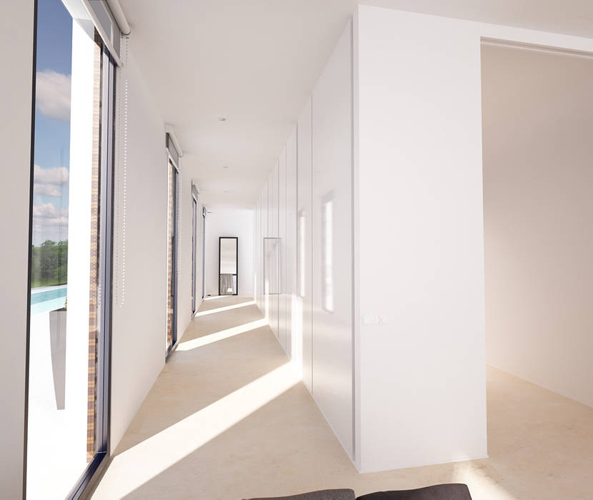 Una Residencia Minimalista y Moderna con una gran Piscina, DUE Architecture & Design DUE Architecture & Design Pasillos, vestíbulos y escaleras de estilo moderno