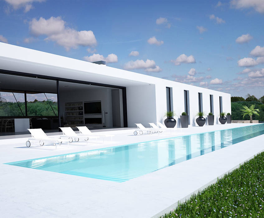 Una Residencia Minimalista y Moderna con una gran Piscina, DUE Architecture & Design DUE Architecture & Design Casas modernas