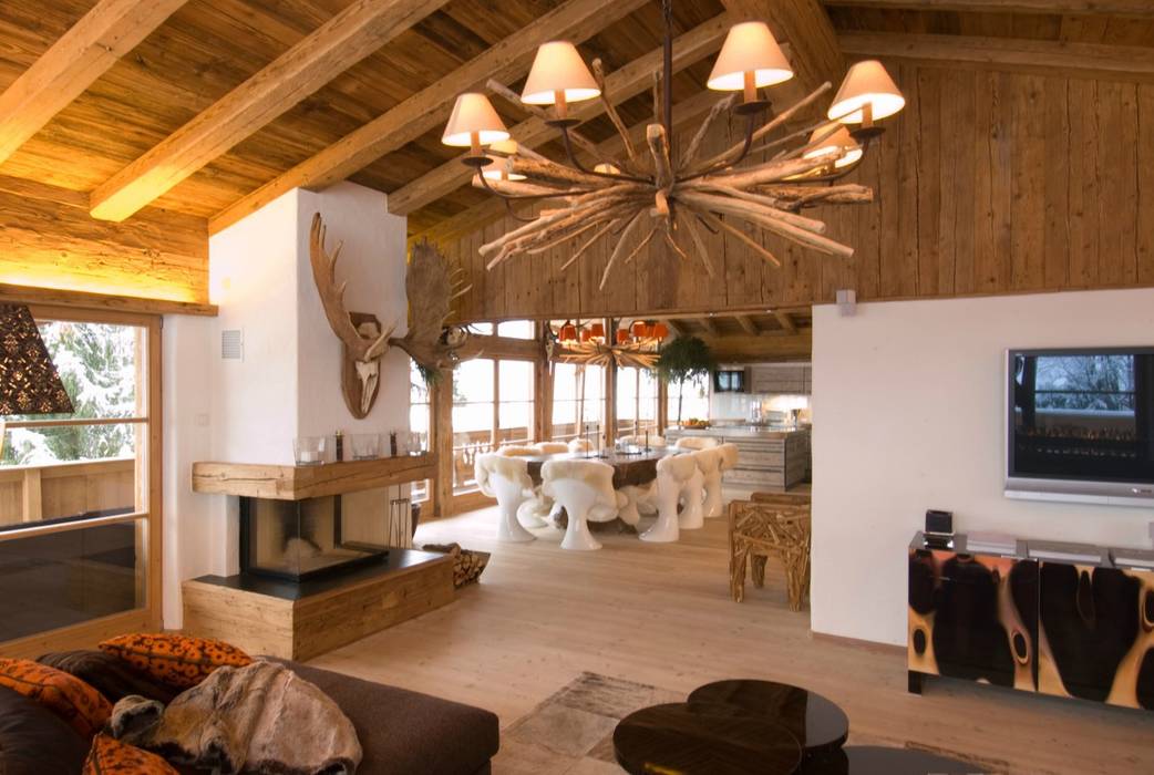 Chalet Kitzbuehel Living, Raumkonzepte Peter Buchberger Raumkonzepte Peter Buchberger Wohnzimmer im Landhausstil