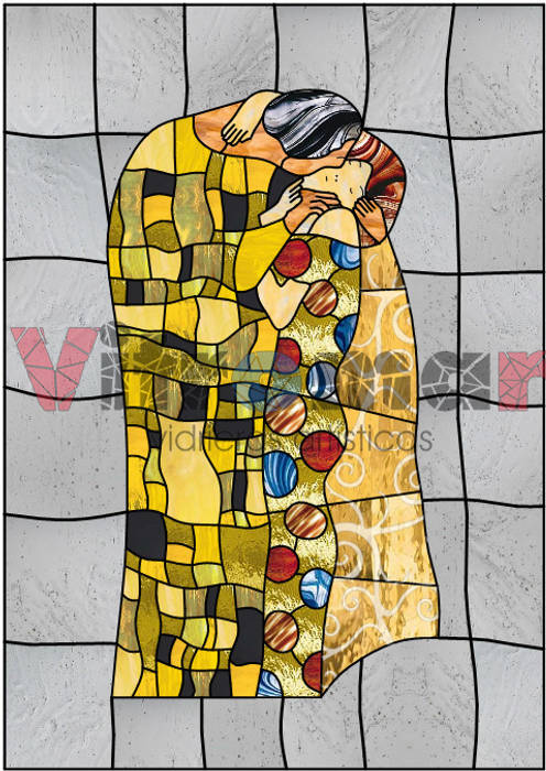 Vidriera El Beso, de Gustav Klimt Vitromar Vidrieras Artísticas Puertas y ventanas eclécticas Decoración de ventanas