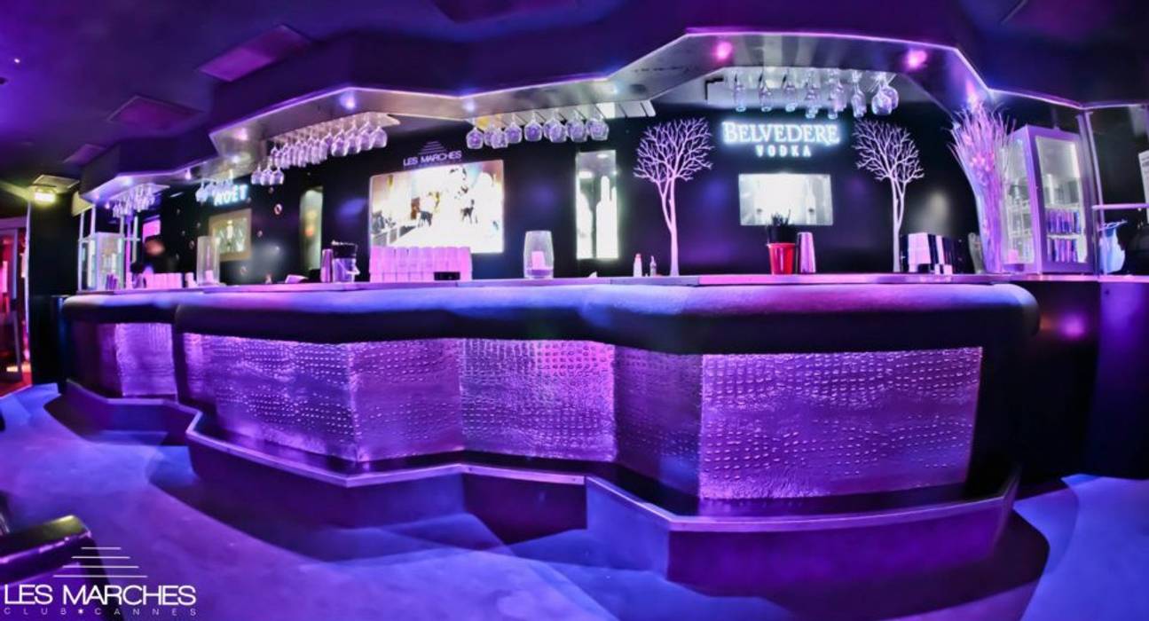 Les Marches Night Club - Cannes, Glow Deco Glow Deco Espaces commerciaux Mauve,Décoration,Design d&#39;intérieur,Divertissement,Architecture,Ciel,Violet,Éclairage à effet visuel,Étape,Sol,Locaux commerciaux & Magasins