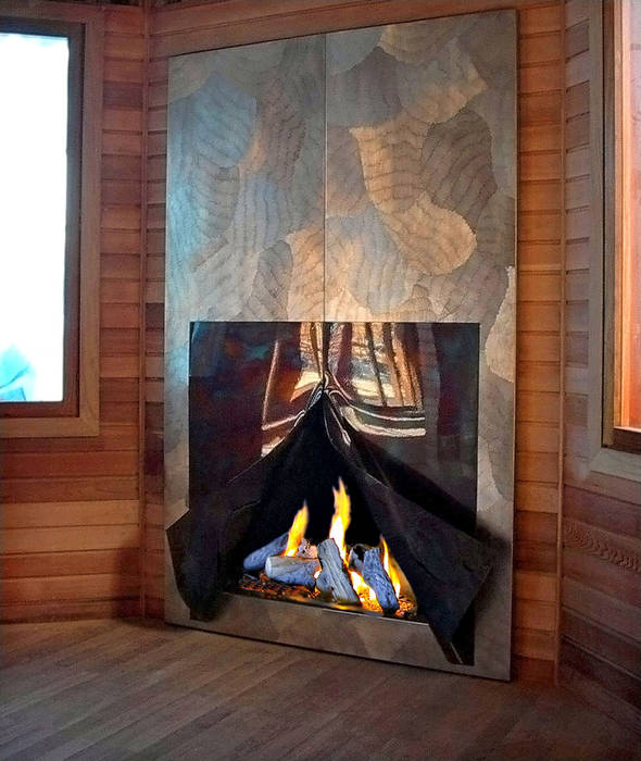 cheminée murale en metal, Bloch Design Bloch Design Mediterranean style living room Fireplaces & accessories