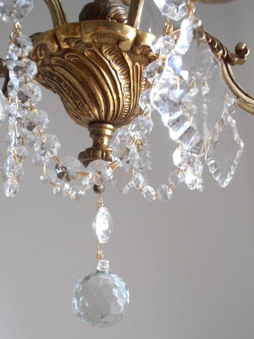 French solid bronze vintage crystal chandelier, 5 arms, 50s, gilded, great details, Paris apartment, Milan Chic Chandeliers Milan Chic Chandeliers