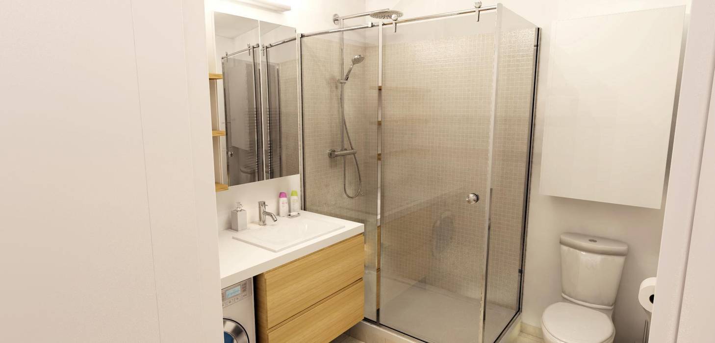 Rénovation d'un studio "neuf", Design By Solène Utard Design By Solène Utard Modern bathroom Bathtubs & showers