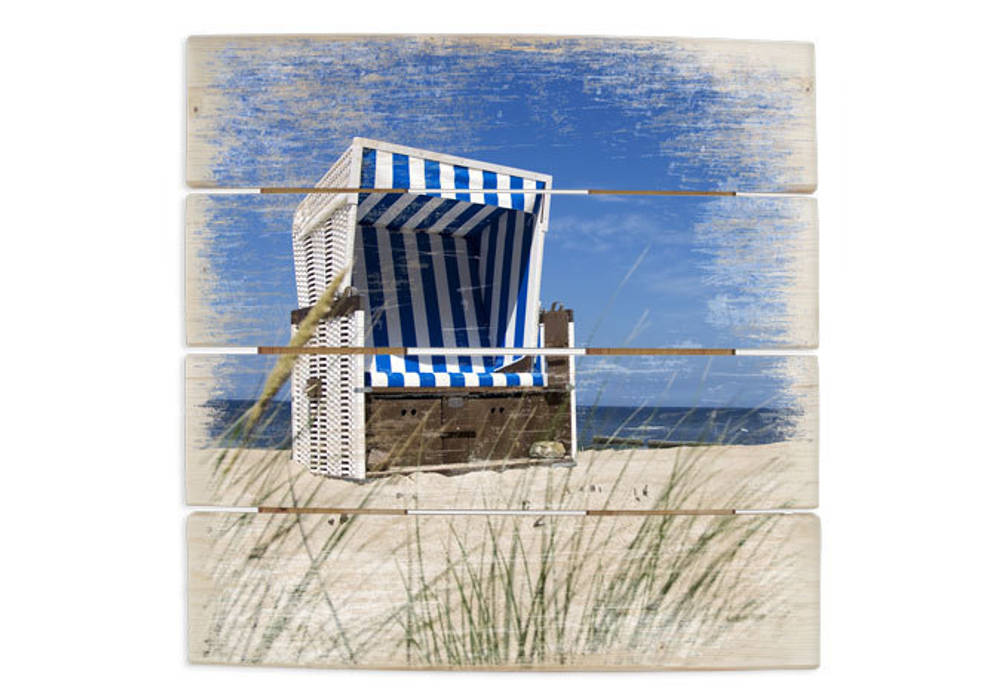 Holzbilder - Strandkorb K&L Wall Art Mediterrane Wände & Böden Bilder und Rahmen