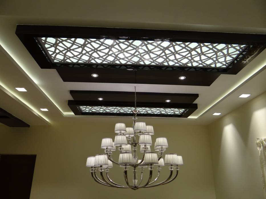 Mdf Grill Board In Double Height Ceiling Modern Corridor