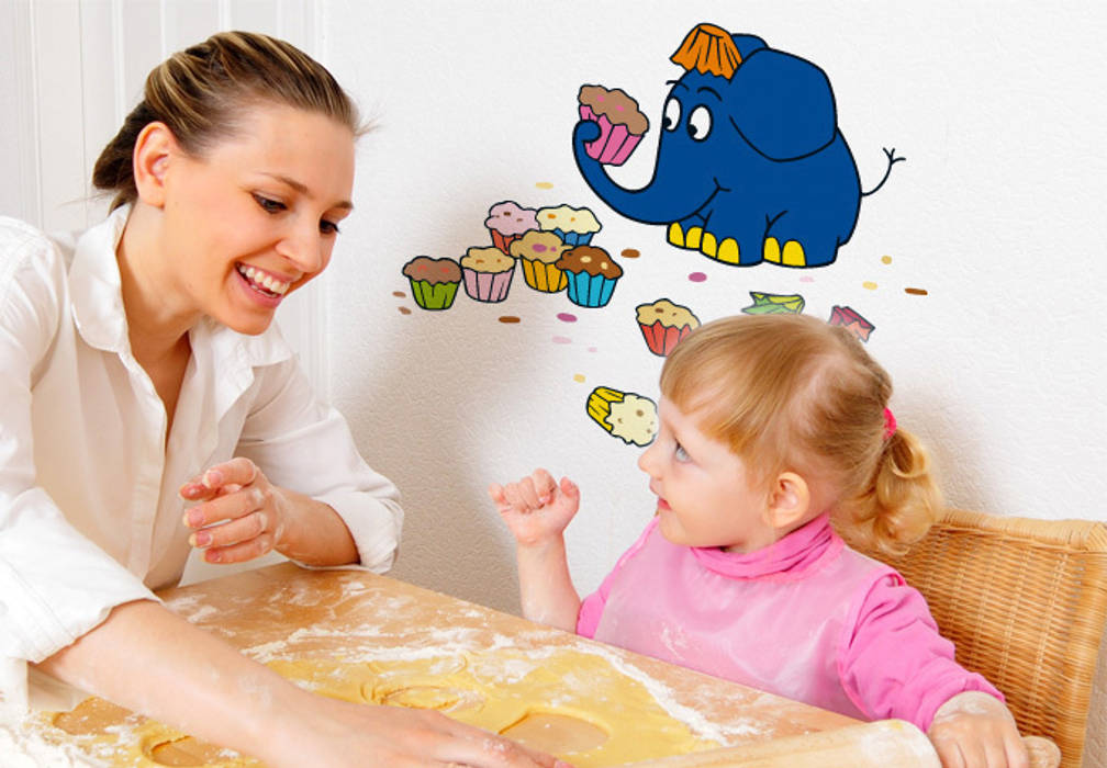 Wandtattoo - Der Elefant mag Muffins K&L Wall Art Ausgefallene Kinderzimmer Accessoires und Dekoration