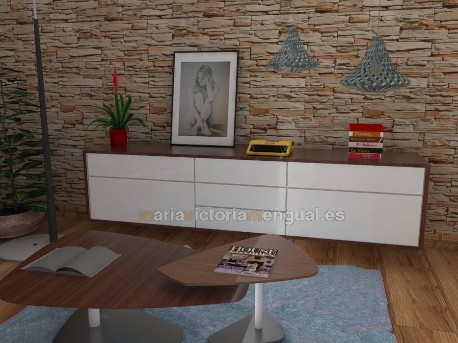 Conjunto de mueble y mesas de centro. Interiorista María Victoria Mengual Salones de estilo ecléctico