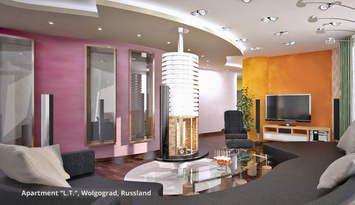 Innenarchitektonische Neugestaltung Apartment "L.T." ("Wolga-Wave") - Wolgograd, Russland, GID / GOLDMANN-INTERIOR-DESIGN GID / GOLDMANN-INTERIOR-DESIGN Ruang Keluarga Modern