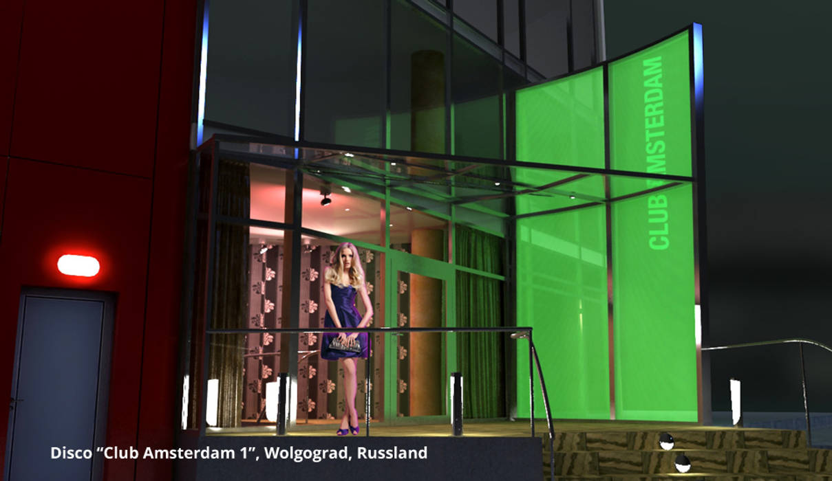 Innenarchitektonische Gesamtkonzeption Disco "Club Amsterdam 1" - Wolgograd, Russland, GID / GOLDMANN-INTERIOR-DESIGN GID / GOLDMANN-INTERIOR-DESIGN พื้นที่เชิงพาณิชย์ กระจกและแก้ว ร้านอาหาร