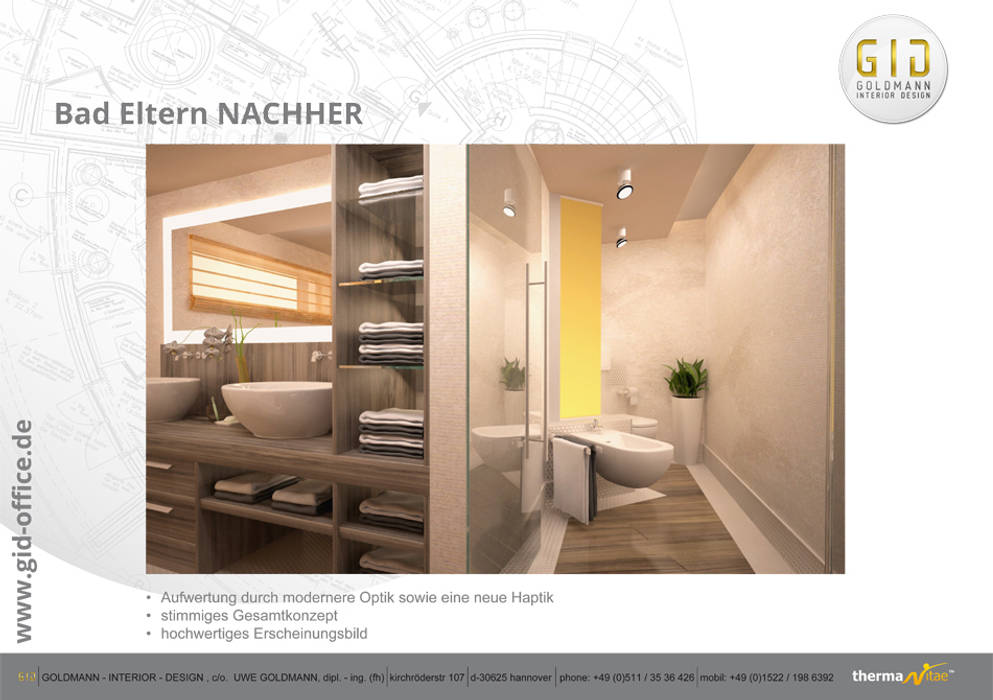 Sanierung eines Badezimmers mit neuer Innenarchitektur - Burgdorf, GID / GOLDMANN-INTERIOR-DESIGN GID / GOLDMANN-INTERIOR-DESIGN Modern bathroom