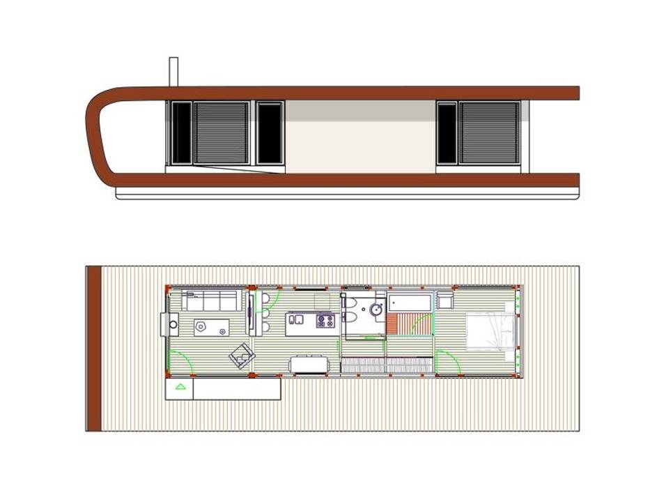prospetto e planimetria Giovanni Lucentini piccolo studio di architettura di 7 mq. Yacht & Jet in stile moderno