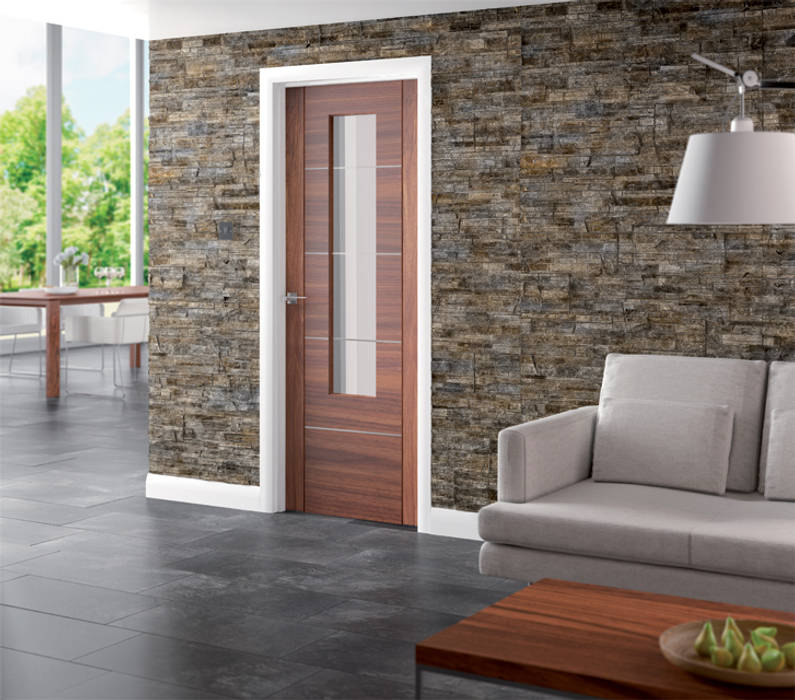 Portici Walnut Glazed Door Modern Doors Ltd ประตู ไม้เอนจิเนียร์ Transparent ประตู