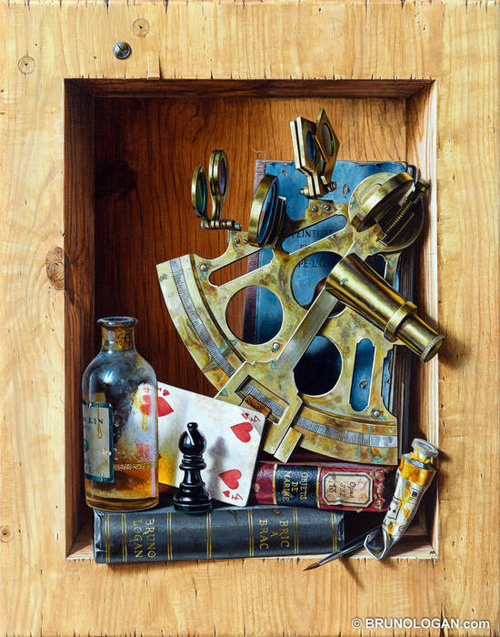 Bric-à-brac au sextant - 41x33cm Peinture en trompe-l'oeil Couloir, entrée, escaliers originaux Accessoires & décorations