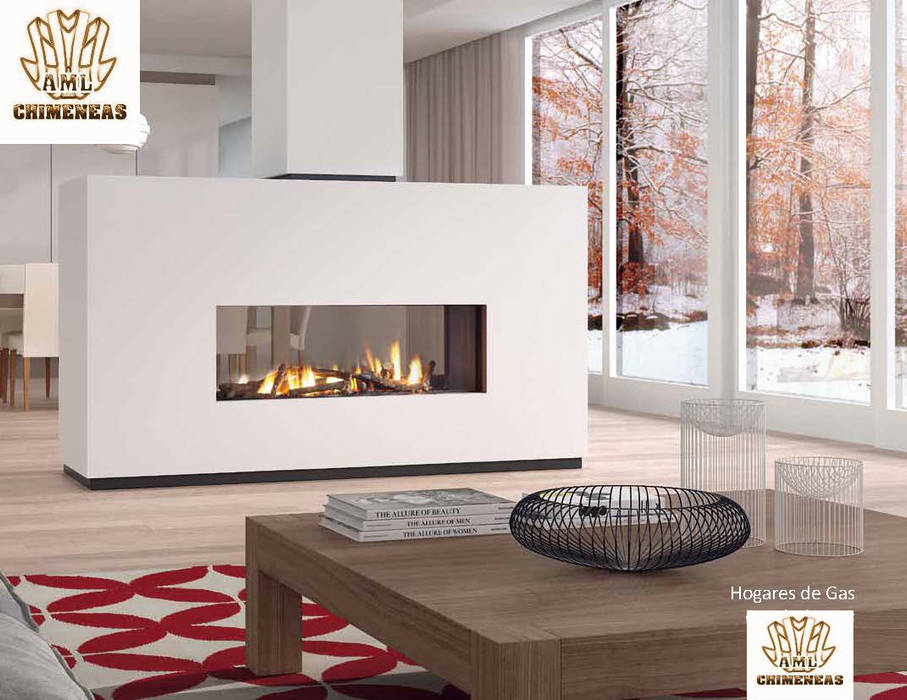 CHIMENEA PANORAMICA ESPECIAL CHIMENEASAML Salones de estilo moderno Propiedad,blanco,Producto,Madera,Mesa,Rectángulo,naranja,Arquitectura,Diseño de interiores,Encendiendo