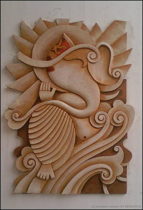 WALL RELIEF ON A.A.C BRICKS Drashtikon Designer Consultant (kamal maniya) Eclectic style walls & floors Wood,Rectangle,Creative arts,Sculpture,Art,Font,Pattern,Relief,Visual arts,Carving