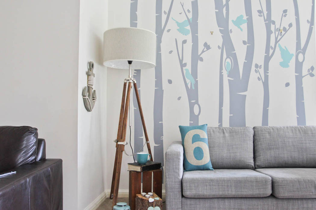 Birch tree forest wall sticker with Mint birds Vinyl Impression Paredes y pisos de estilo moderno Decoración para la pared