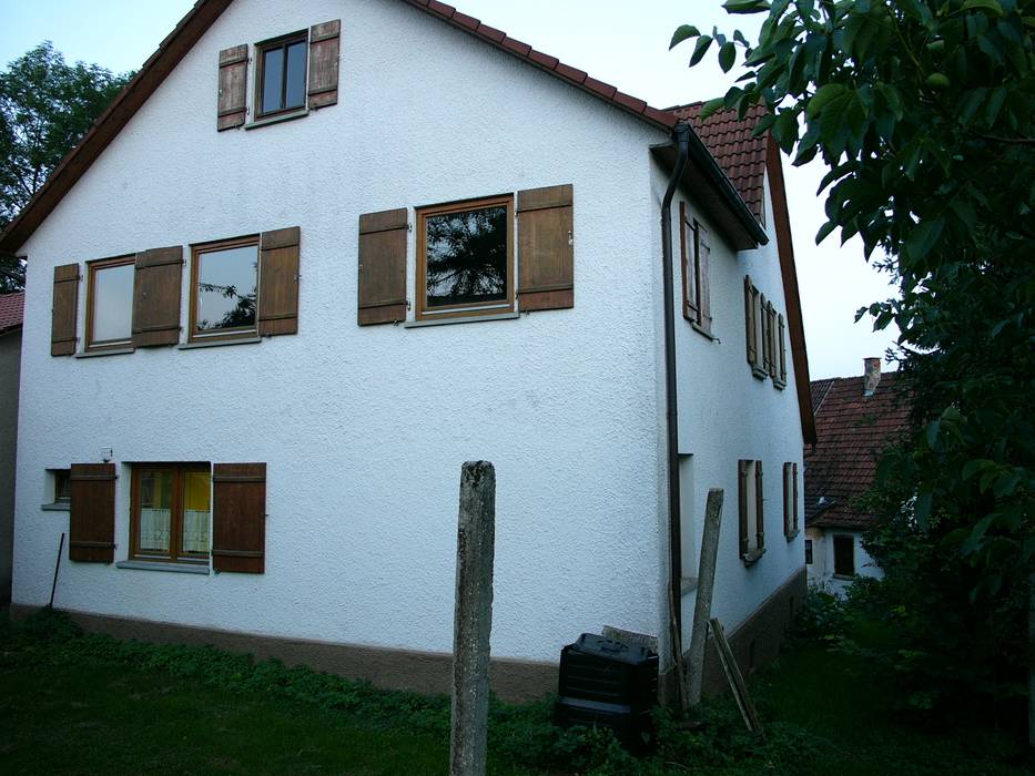 Altbausanierung Bauernhaus in Aichtal - Gartenansicht Altbauzustand Architekturbüro Gahn