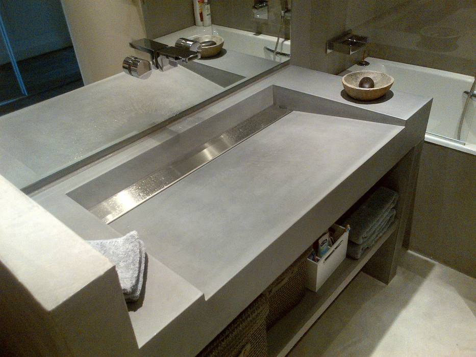 Concrete sinks & Brushed stainless steel Concrete LCDA ห้องน้ำ concrete sink,concrete bathroom,bespoke sink,bespoke bathroom