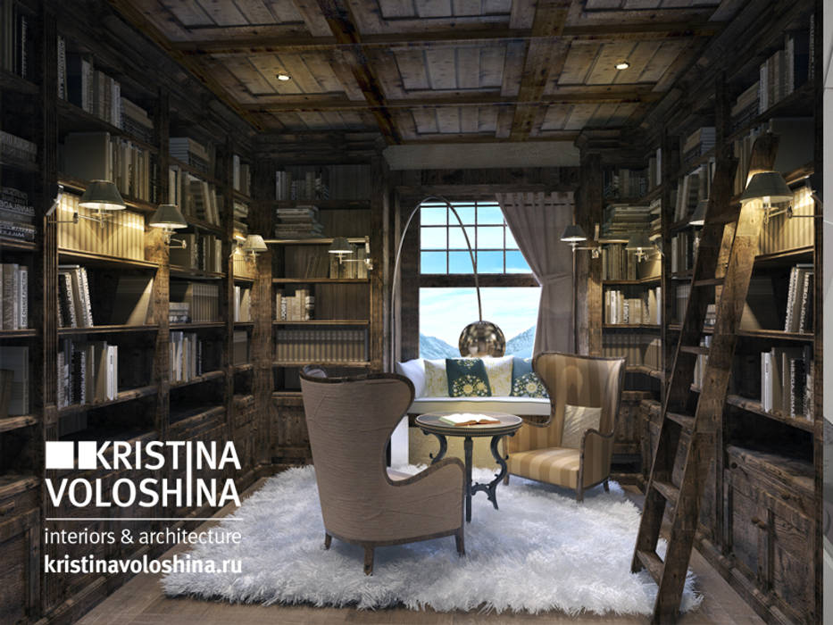 Библиотека в рустикальном стиле kristinavoloshina Рабочий кабинет в рустикальном стиле