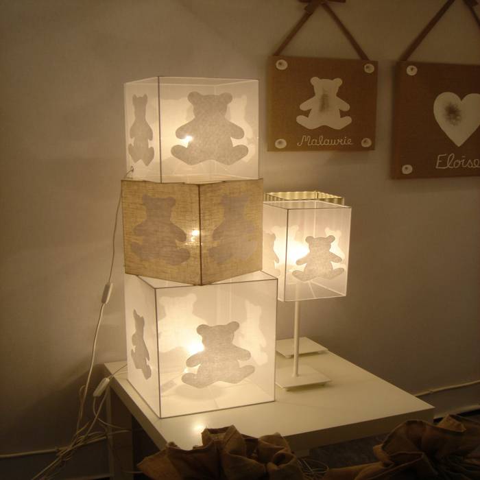 Lampe cube à poser chambre bébé ours blanc (organdi), Berceau magique Berceau magique Kinderzimmer Beleuchtung