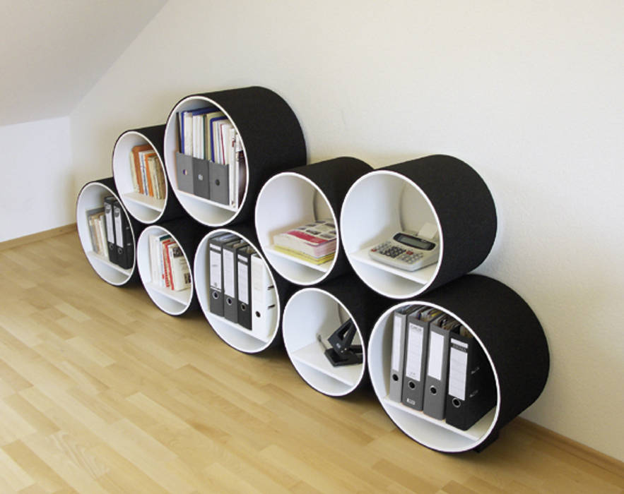 Flexi Tube - Regalsystem, Kißkalt Designs Kißkalt Designs Eclectic style study/office Cupboards & shelving