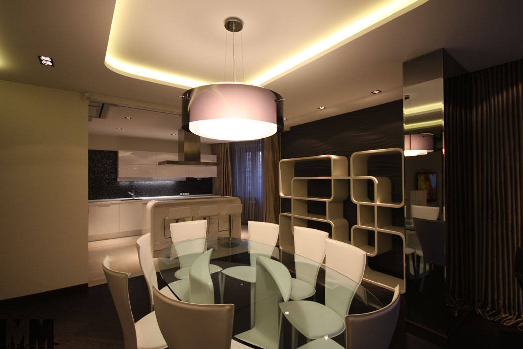 Чёрное и белое ММ-design Столовая комната в стиле минимализм