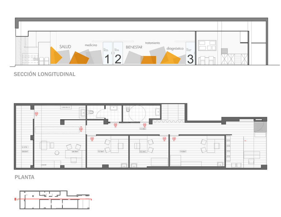 Alzado interior y planta interior03 Espacios comerciales Clínicas