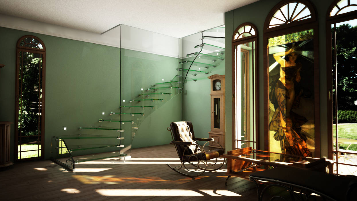 All glass stairs with artistic glass railing, Siller Treppen/Stairs/Scale Siller Treppen/Stairs/Scale Stairs Glass Black