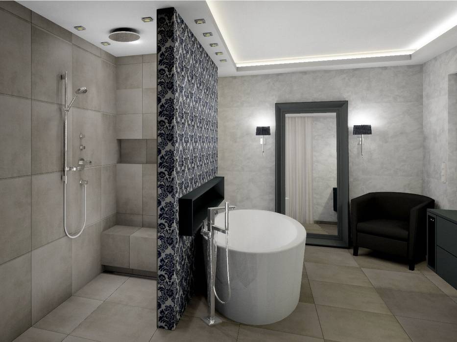 Das klassische-moderne Bad, UTH living stone GmbH UTH living stone GmbH Moderne Badezimmer Gebäude,Möbel,Sanitärarmatur,Badewanne,Badezimmer,Haus,Innenarchitektur,Boden,Schwarz und weiß,Rechteck